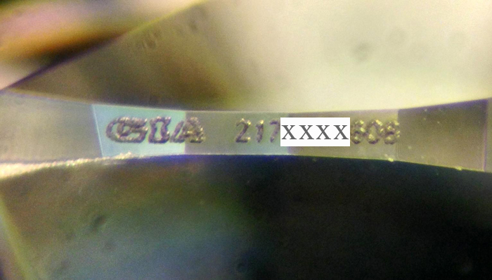 Рис. 4. Поддельная лазерная надпись на синтетическом алмазе массой 1,66 карат. Фото: ГЦ МГУ